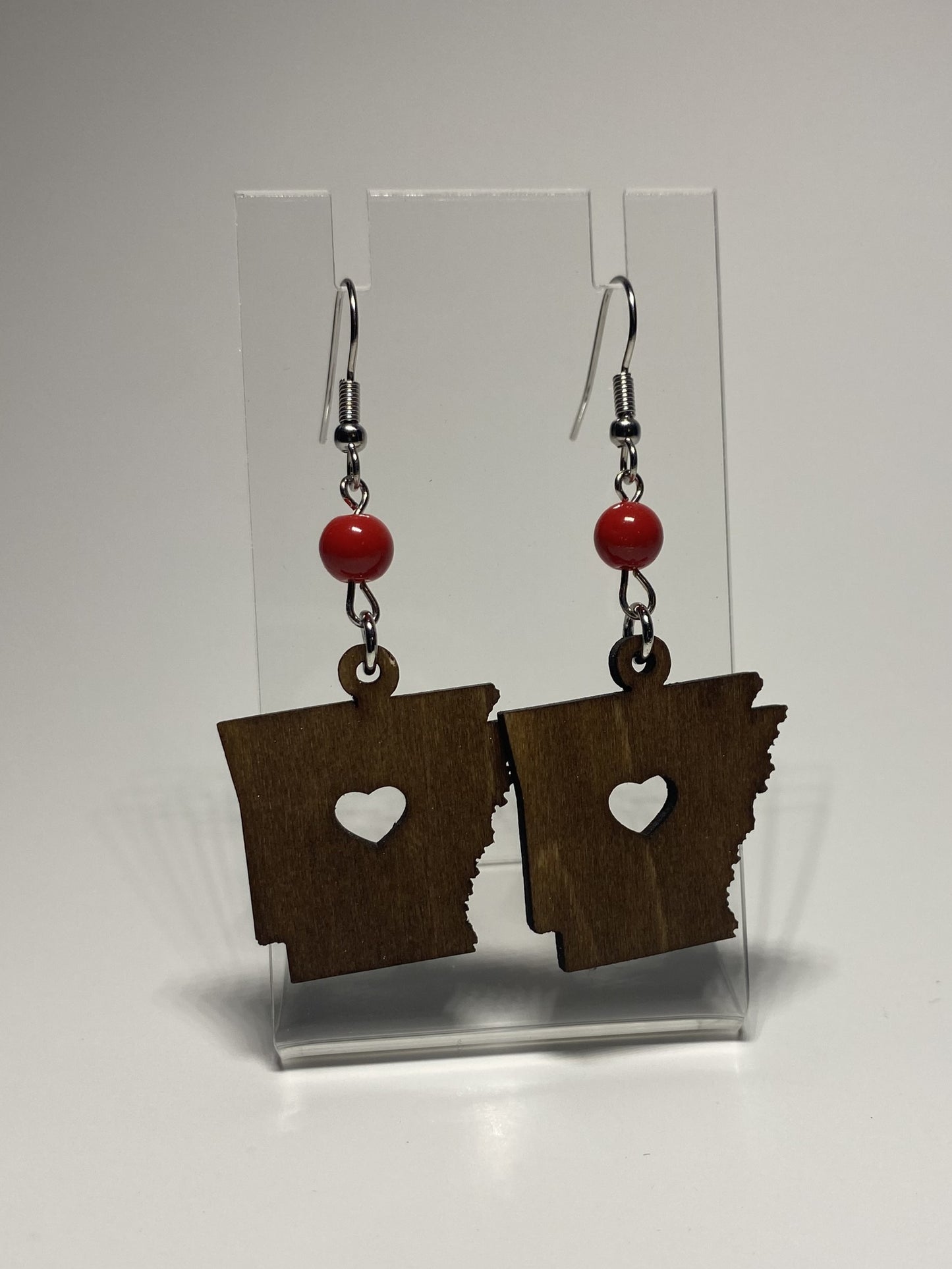 Wooden Arkansas Heart Earrings