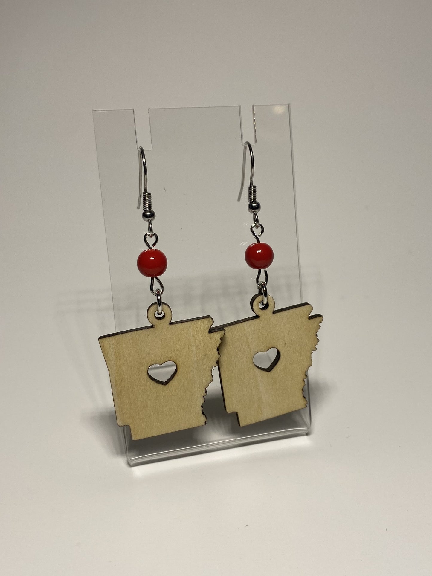 Wooden Arkansas Heart Earrings