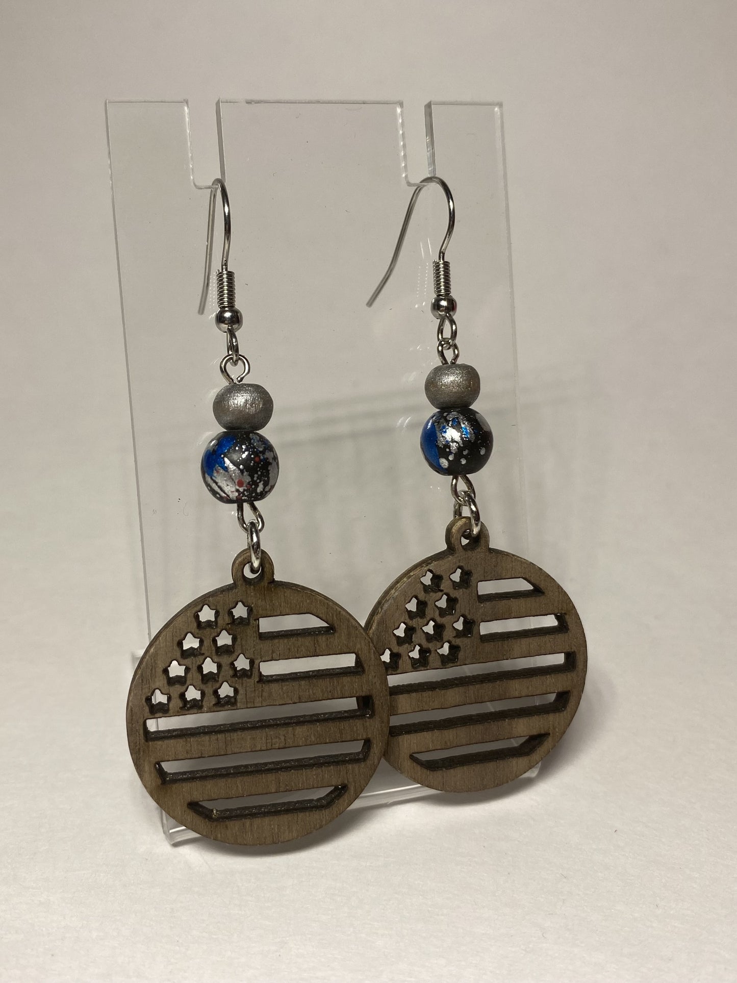 Wooden Stars & Stripes Earrings