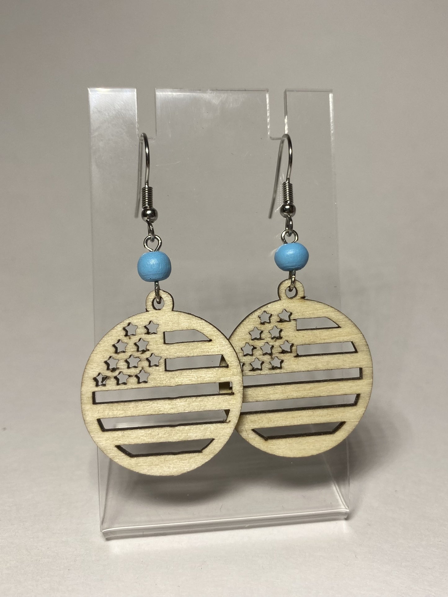 Wooden Stars & Stripes Earrings
