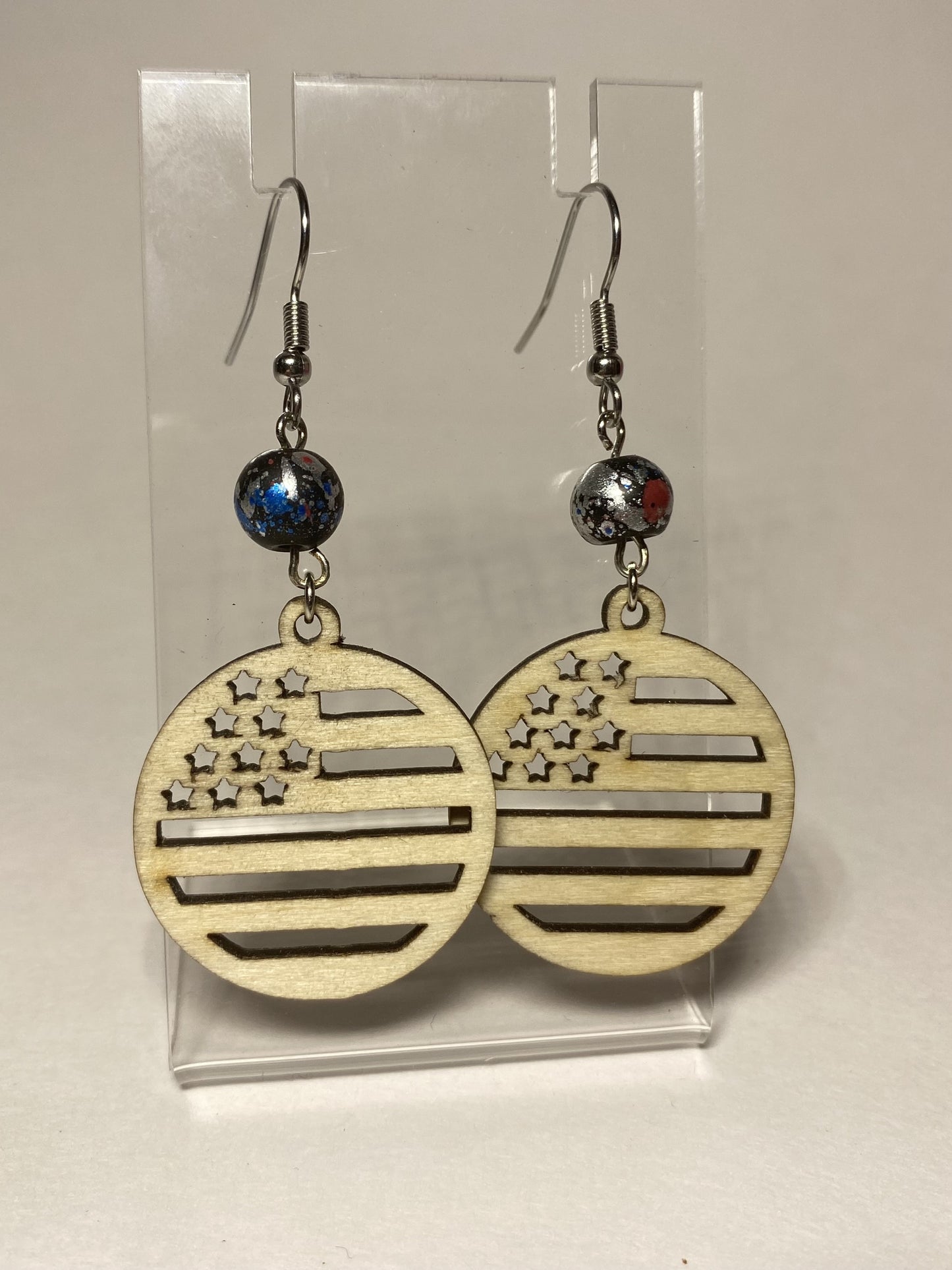 Wooden Stars & Stripes Earrings