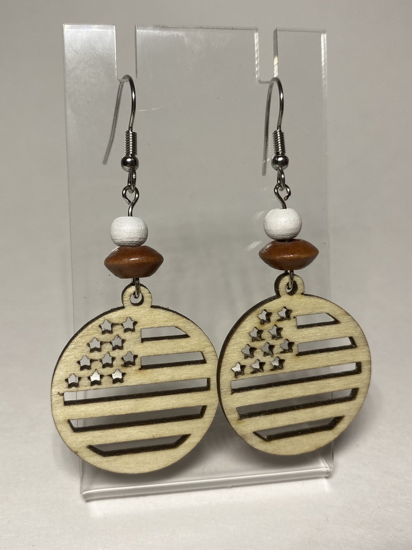 Wooden Stars & Stripes Earrings