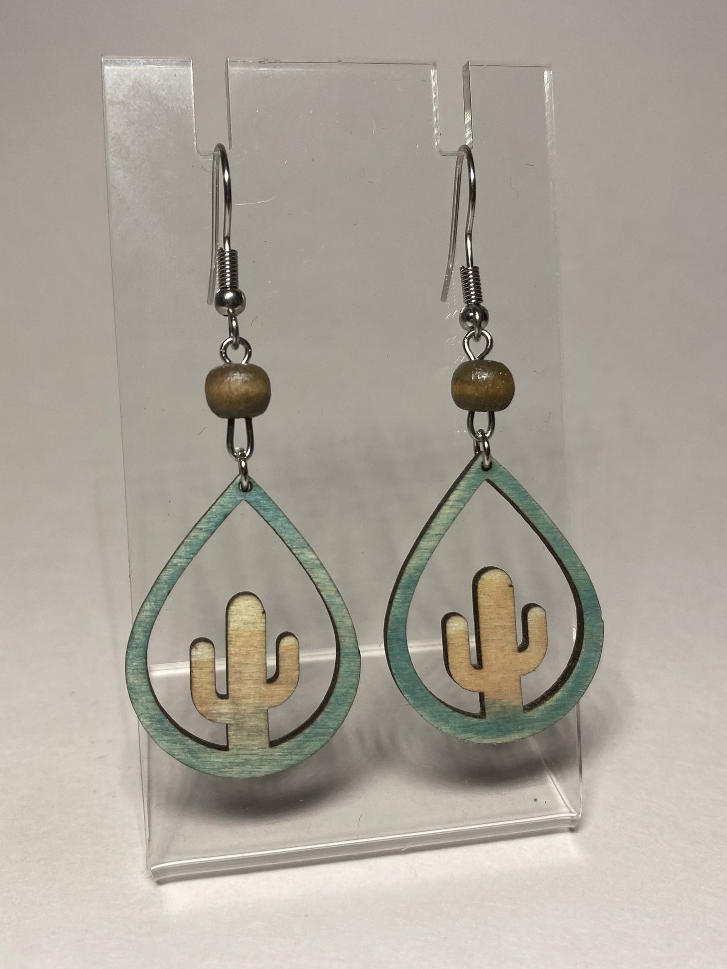 Wooden Cactus Loop Earrings