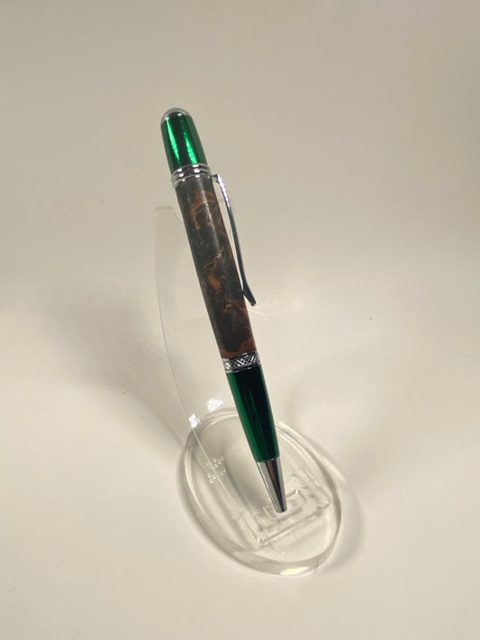 Burled Mesquite with Green Hardware Ball Point Pen
