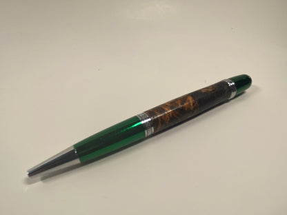 Burled Mesquite with Green Hardware Ball Point Pen