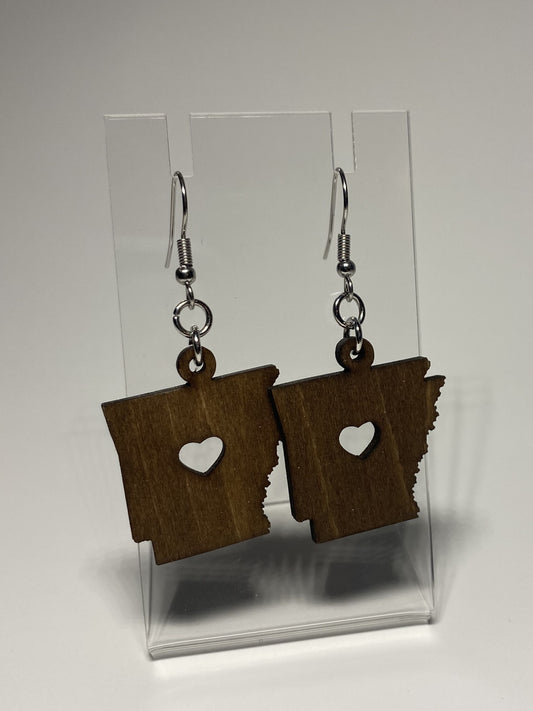Wooden Arkansas Heart Earrings
