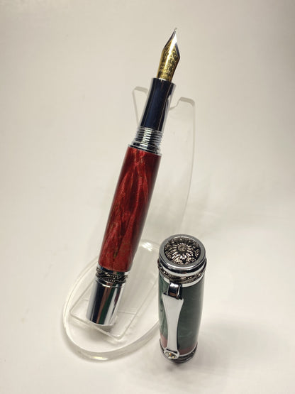 Majestic Red & Green Fountain Pen with Swarovski Crystal