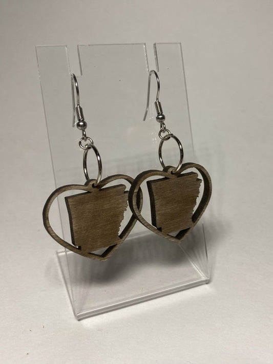 Wooden Arkansas Heart Earrings