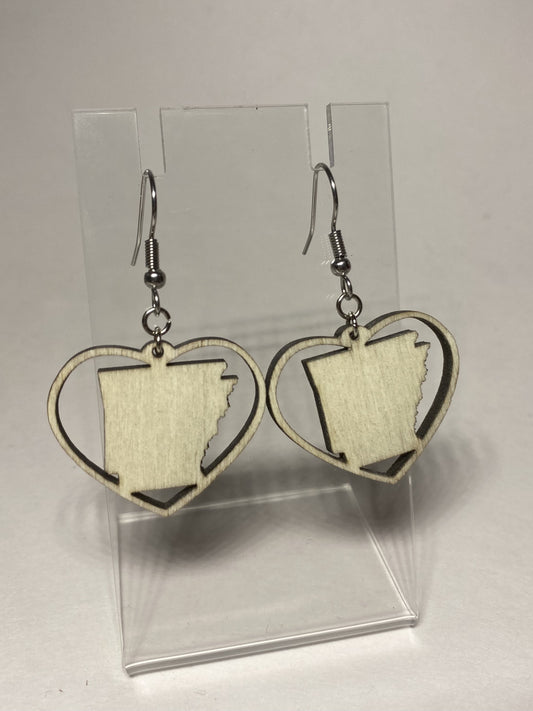 Wooden Arkansas Heart Earrings