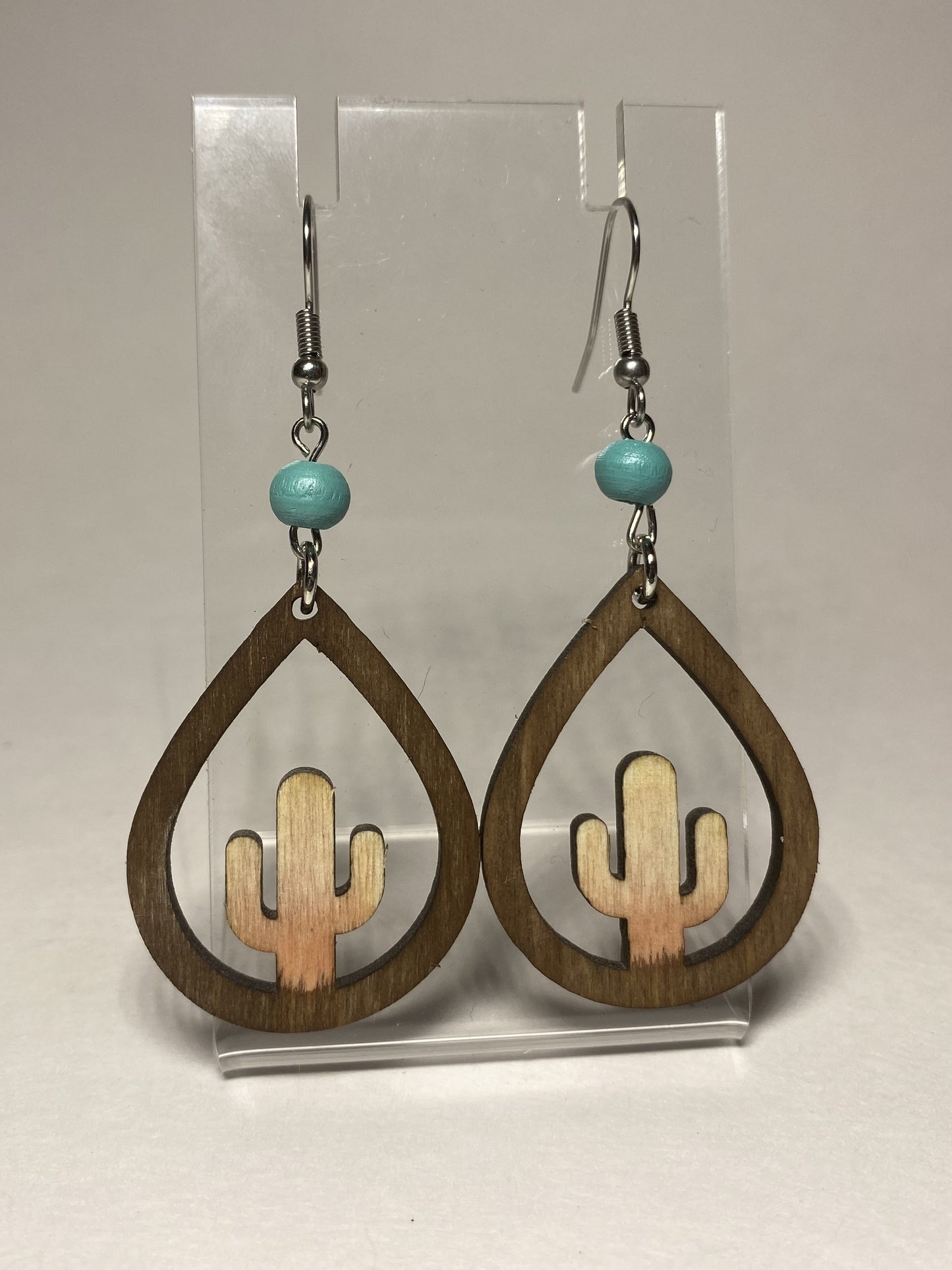 Wooden Cactus Loop Earrings